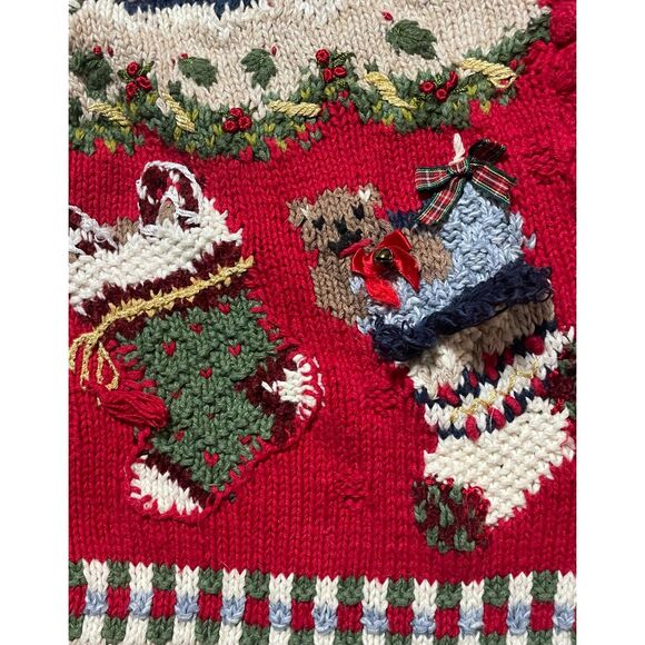 Vintage 1990s Heirloom Collectibles Christmas Cardigan Sweater L Red Knit - Picture 8 of 14